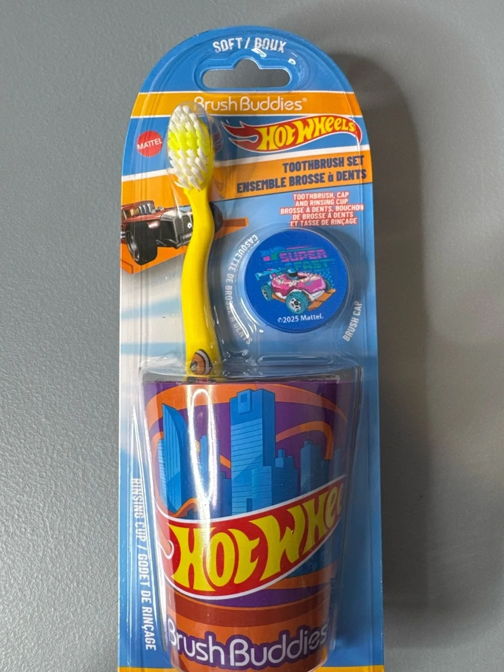 Hot Wheels Kids Toothbrush Set with Yellow Toothbrush 3pc set